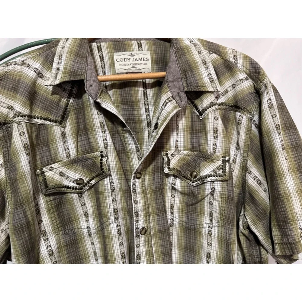 Cody James Western Shirt Mens XL Plaid Pearl Snap Short Sleeve Cowboy Ranch Rode